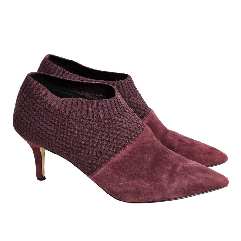 Cole Haan Vanna Shooties Booties Women 8B Burgundy Suede Knit Kitten Heel Plum